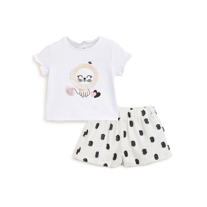 Girls Light Natural Printed Outfit with Short Pants image number 0